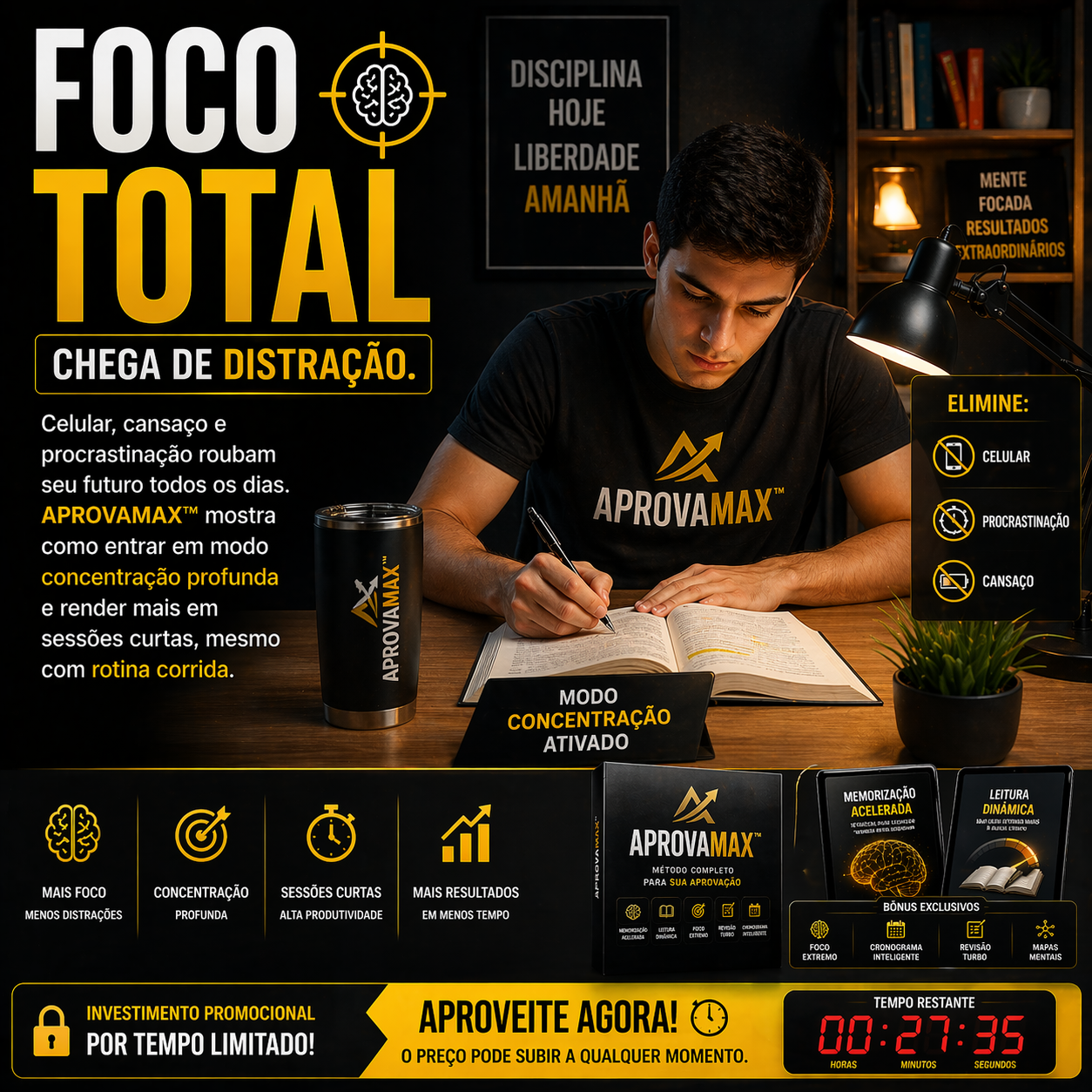 Foco total — chega de distração com APROVAMAX